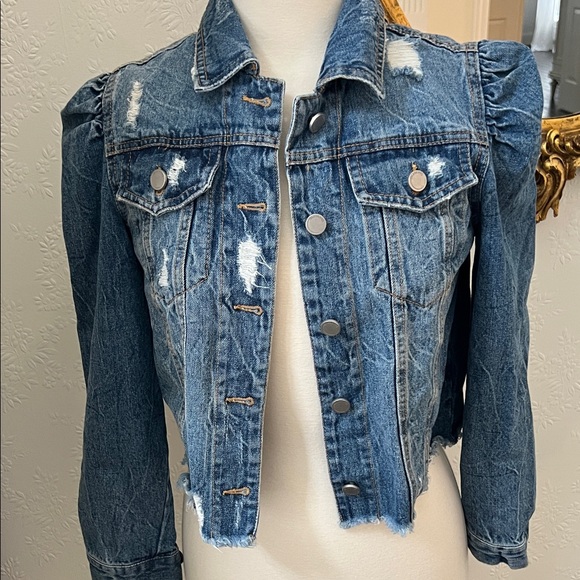 Blank NYC Blue Denim Distressed Jacket - Picture 1 of 7